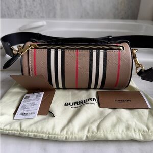 New with Tags, Burberry Vintage Barrel Bag, Tan and Black Crossbody Body